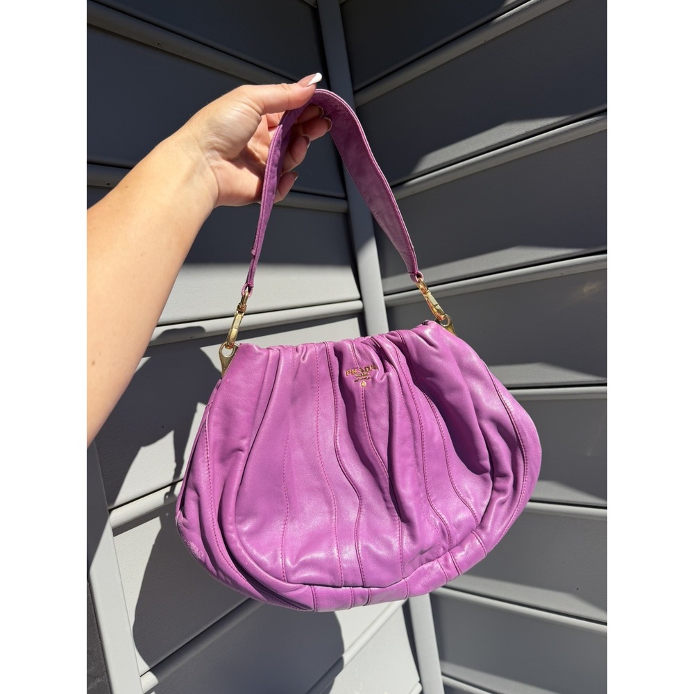 Vintage PRADA Stripes Hobo Bag Purple Napa Leather Small